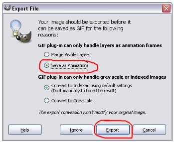 Save GIF animation in the Gimp